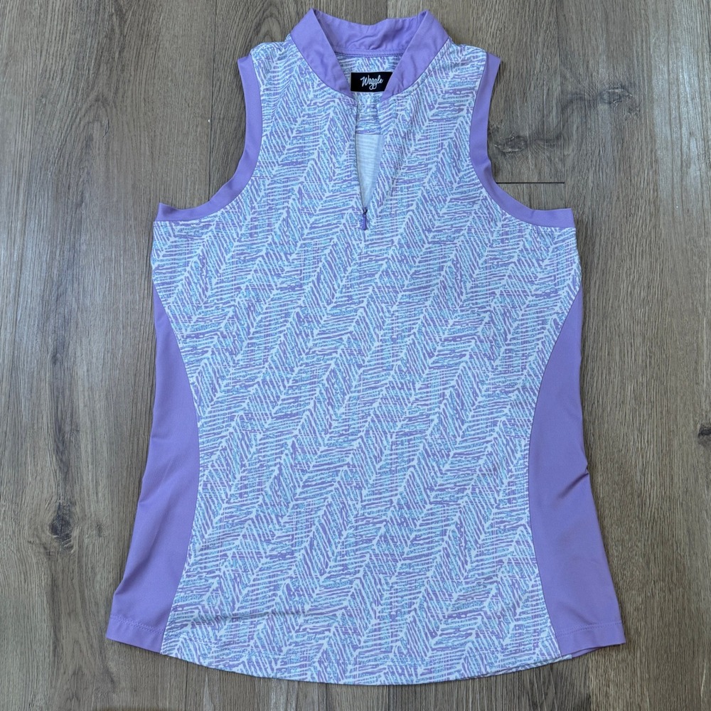 Waggle Womens Purple Chevron Sleeveless Golf Polo Shirt XS Quarter Zip Mock Neck